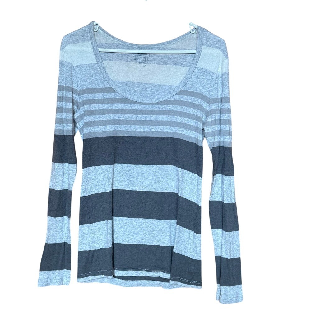 Old Navy Womens Grey Striped Pima Cotton Modal Scoop Neck Long Sleeve Top L